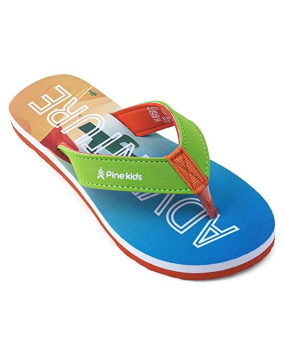Pine Kids Flip Flops With Text Print - Blue