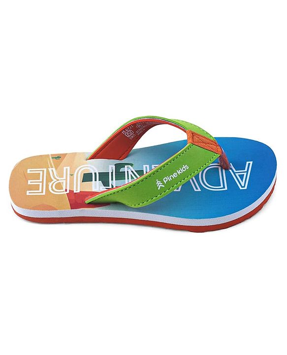 Pine Kids Flip Flops With Text Print - Blue