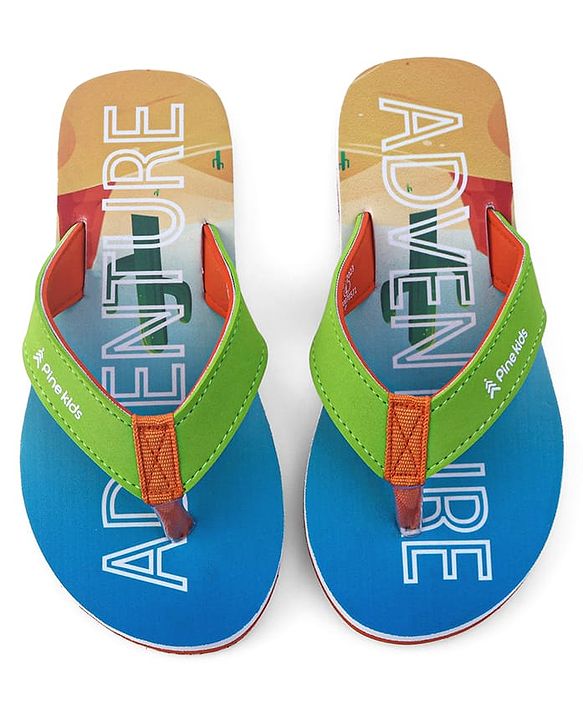 Pine Kids Flip Flops With Text Print - Blue