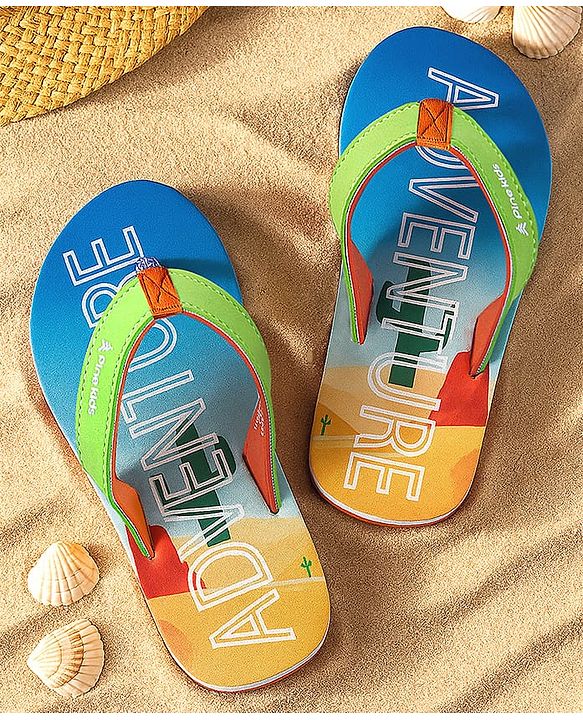 Pine Kids Flip Flops With Text Print - Blue