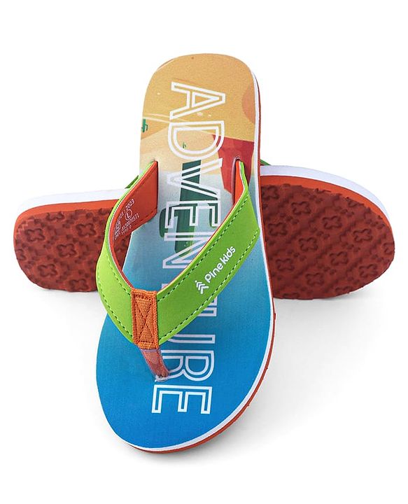 Pine Kids Flip Flops With Text Print - Blue