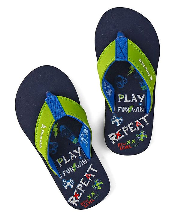 Pine Kids Slip On Flip Flops With Text Print - Navy Blue
