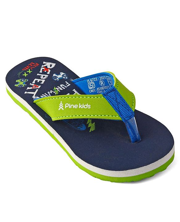 Pine Kids Slip On Flip Flops With Text Print - Navy Blue