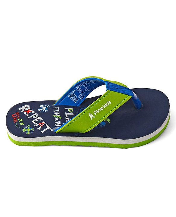 Pine Kids Slip On Flip Flops With Text Print - Navy Blue