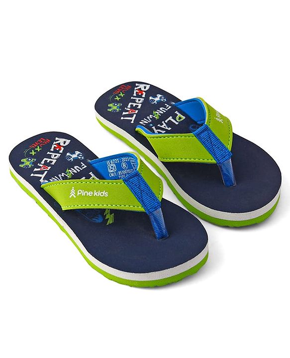 Pine Kids Slip On Flip Flops With Text Print - Navy Blue