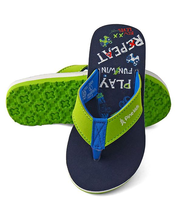 Pine Kids Slip On Flip Flops With Text Print - Navy Blue