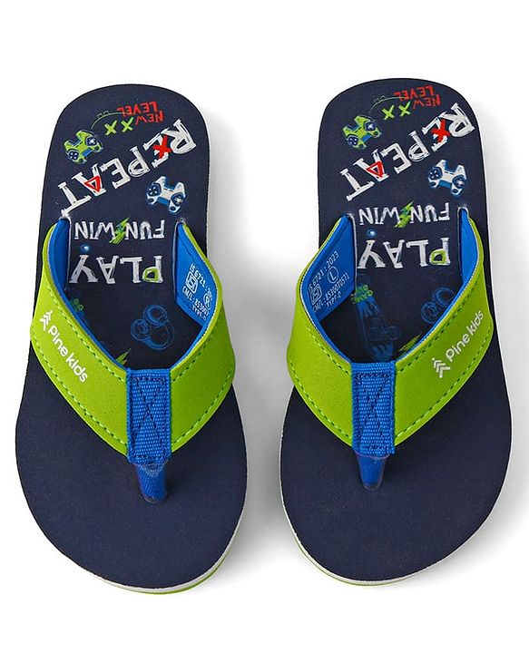 Pine Kids Slip On Flip Flops With Text Print - Navy Blue