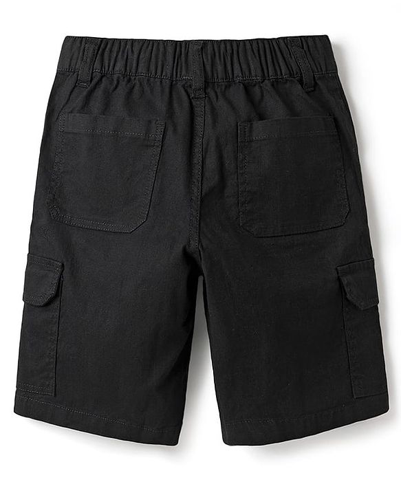 Pine Kids Cotton Elastane Woven Above Knee Length Solid Colour Shorts - Black