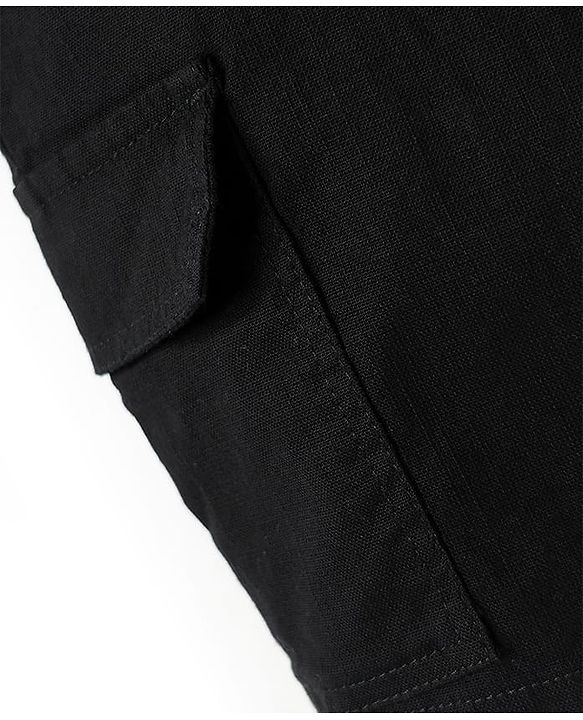 Pine Kids Cotton Elastane Woven Above Knee Length Solid Colour Shorts - Black