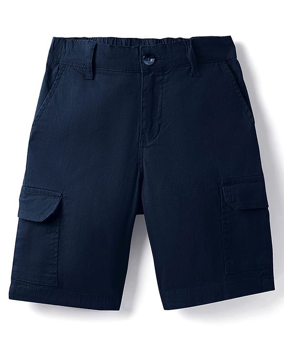 Pine Kids Cotton Elastane Woven Above Knee Length Solid Colour Shorts - Black
