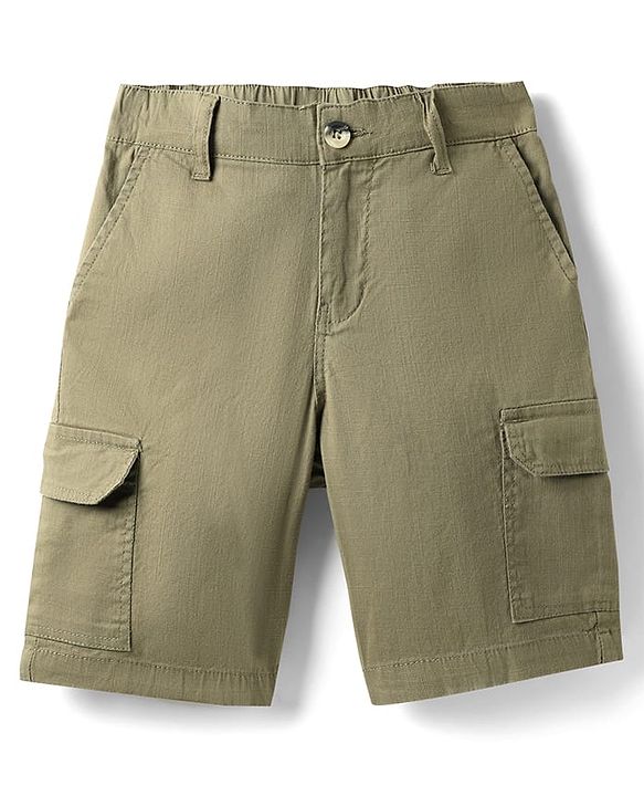 Pine Kids Cotton Elastane Woven Above Knee Length Solid Colour Shorts - Black