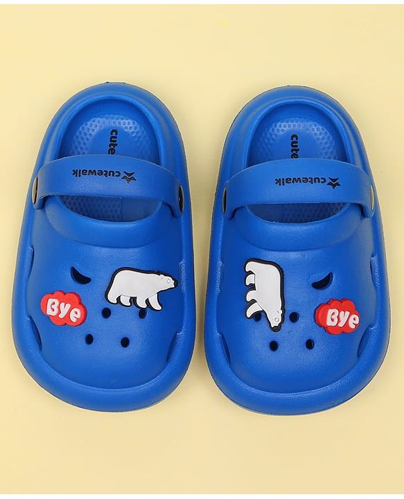 Cute Walk by Babyhug Clogs With Bear & Text Applique - Blue