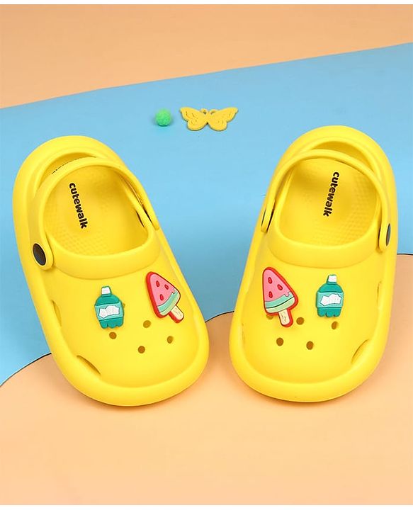 Cute Walk by Babyhug Back Strap Clousre Clogs With Ice Cream Applique - Yellow