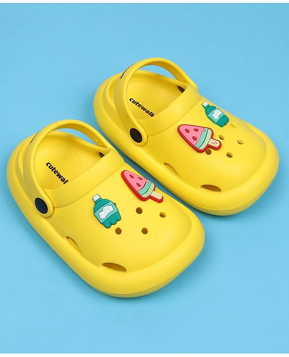 Cute Walk by Babyhug Back Strap Clousre Clogs With Ice Cream Applique - Yellow