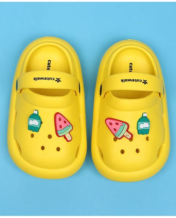 Cute Walk by Babyhug Back Strap Clousre Clogs With Ice Cream Applique - Yellow
