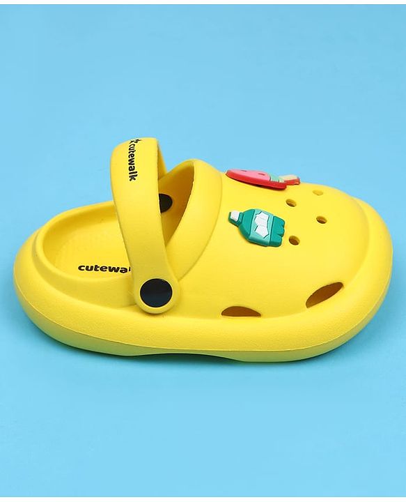 Cute Walk by Babyhug Back Strap Clousre Clogs With Ice Cream Applique - Yellow