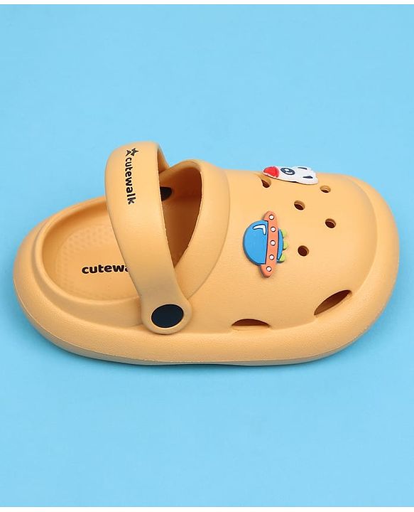 Cute Walk by Babyhug Back Strap Clousre Clogs With Rocket & UFO Applique - Mustard