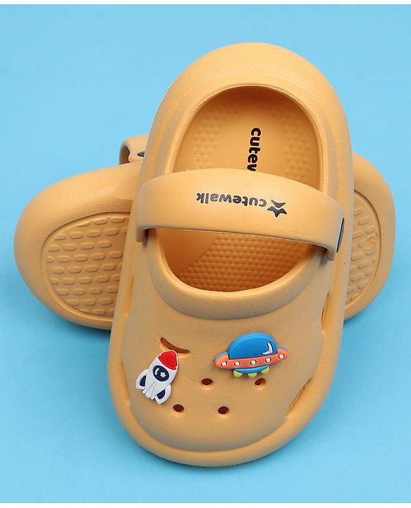 Cute Walk by Babyhug Back Strap Clousre Clogs With Rocket & UFO Applique - Mustard