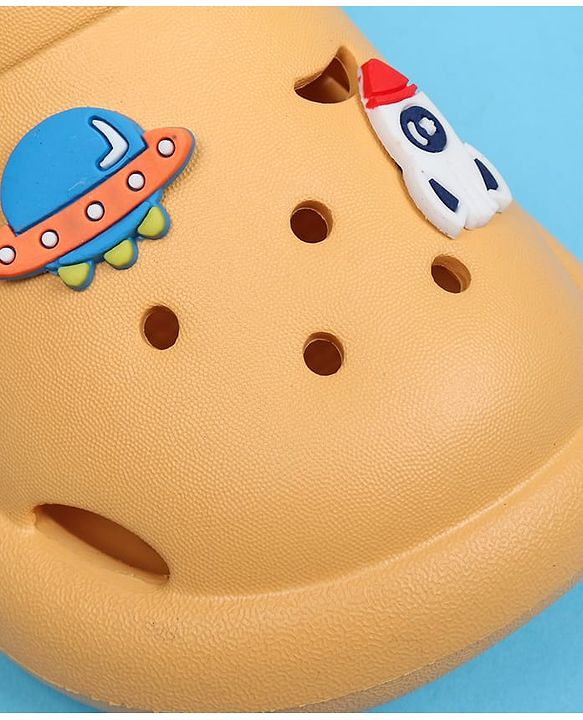 Cute Walk by Babyhug Back Strap Clousre Clogs With Rocket & UFO Applique - Mustard