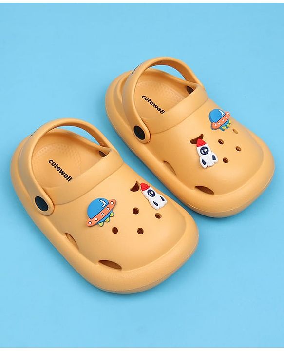 Cute Walk by Babyhug Back Strap Clousre Clogs With Rocket & UFO Applique - Mustard