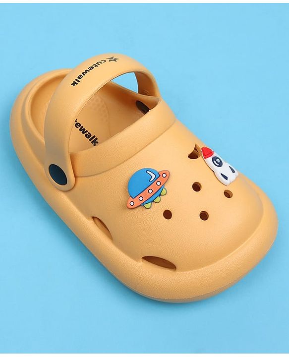 Cute Walk by Babyhug Back Strap Clousre Clogs With Rocket & UFO Applique - Mustard