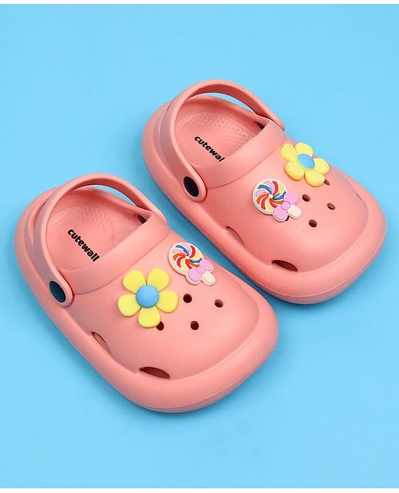 Cute Walk by Babyhug Back Strap Closure Clogs With Floral Applique - Pink