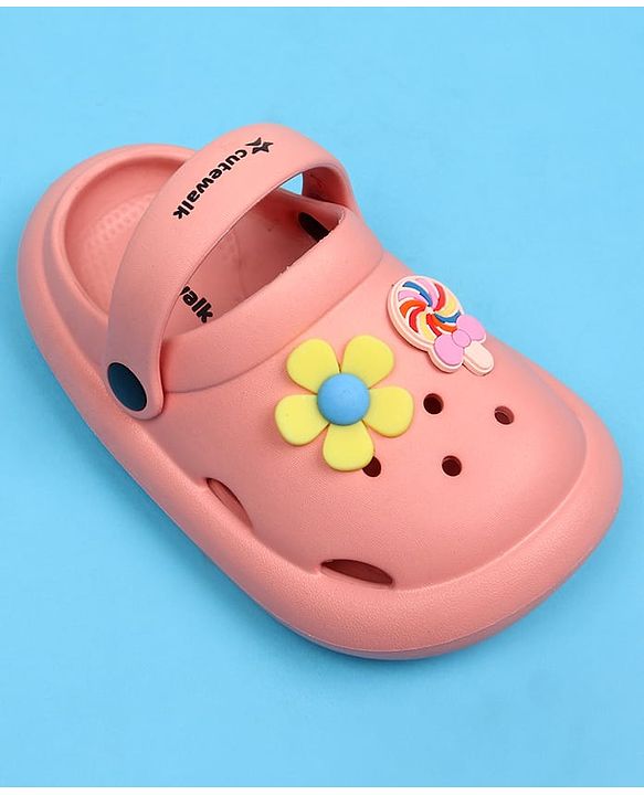 Cute Walk by Babyhug Back Strap Closure Clogs With Floral Applique - Pink