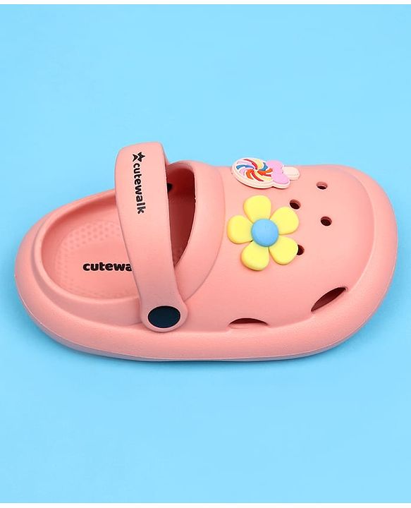 Cute Walk by Babyhug Back Strap Closure Clogs With Floral Applique - Pink