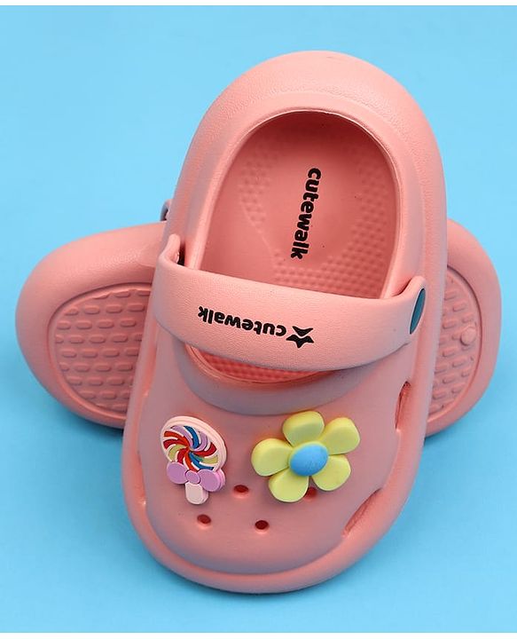 Cute Walk by Babyhug Back Strap Closure Clogs With Floral Applique - Pink