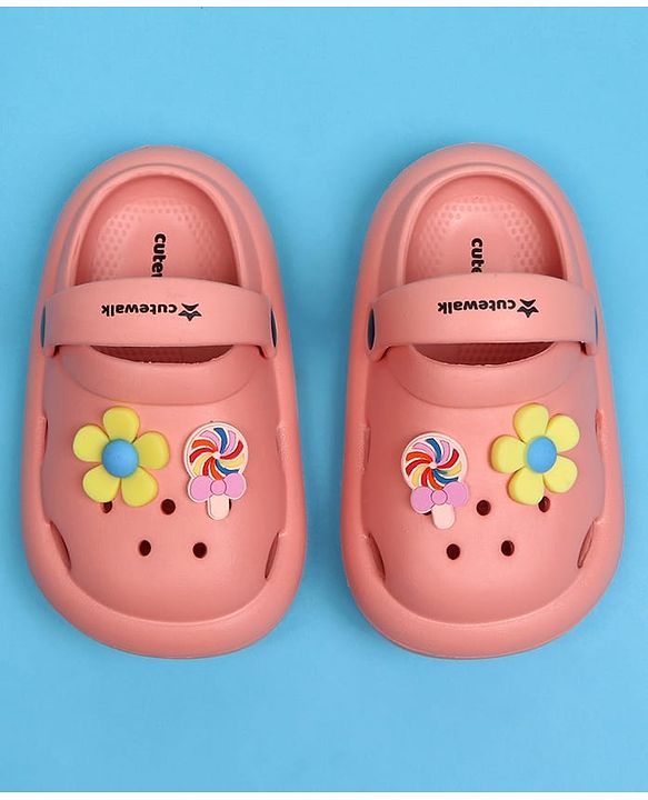 Cute Walk by Babyhug Back Strap Closure Clogs With Floral Applique - Pink