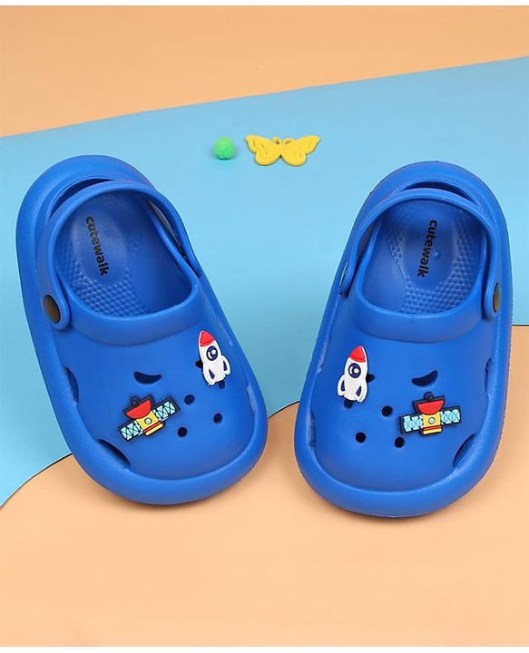Cute Walk by Babyhug Back Strap Closure Clogs With Space Theme Applique - Blue