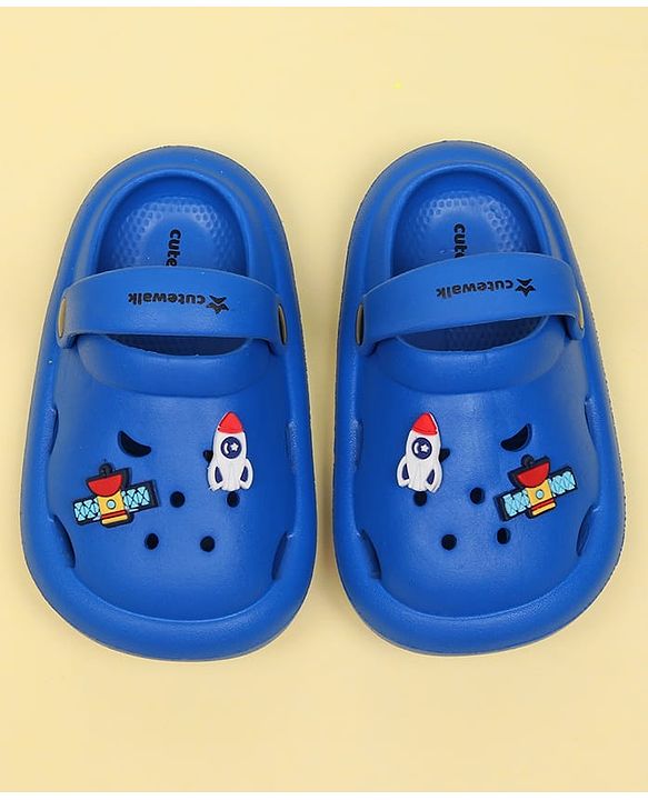 Cute Walk by Babyhug Back Strap Closure Clogs With Space Theme Applique - Blue