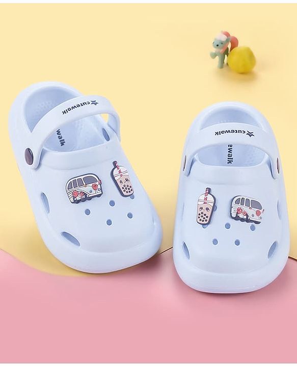 Cute Walk by Babyhug Back Strap Clogs With Applique - Light Blue