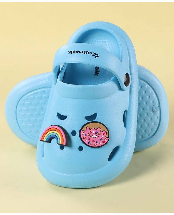 Cute Walk by Babyhug Back Strap Clogs with Donuts & Rainbow Applique - Light Blue