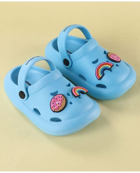 Cute Walk by Babyhug Back Strap Clogs with Donuts & Rainbow Applique - Light Blue