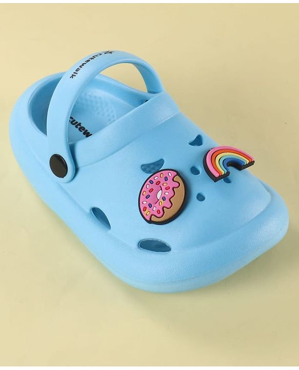 Cute Walk by Babyhug Back Strap Clogs with Donuts & Rainbow Applique - Light Blue