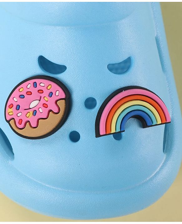 Cute Walk by Babyhug Back Strap Clogs with Donuts & Rainbow Applique - Light Blue