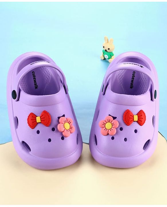 Cute Walk by Babyhug Slip On Clogs With Floral & Bow Applique - Purple