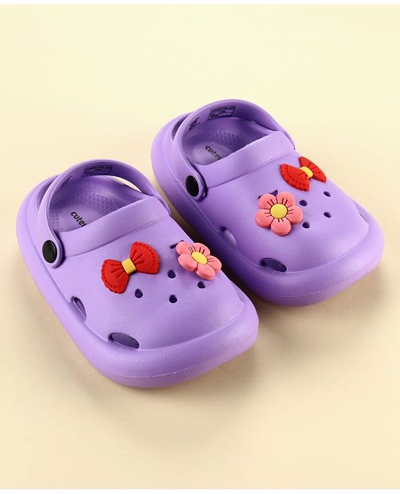Cute Walk by Babyhug Slip On Clogs With Floral & Bow Applique - Purple