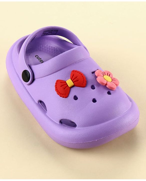 Cute Walk by Babyhug Slip On Clogs With Floral & Bow Applique - Purple