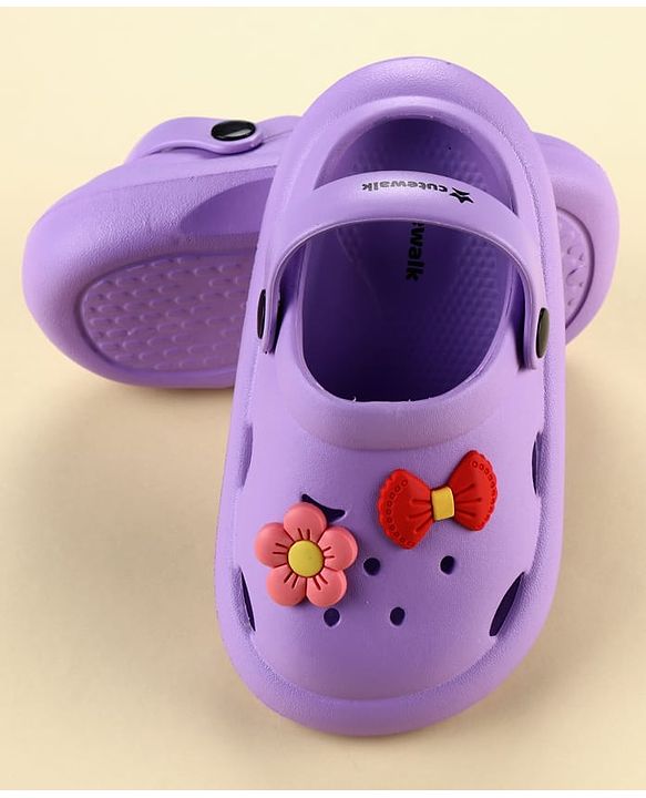 Cute Walk by Babyhug Slip On Clogs With Floral & Bow Applique - Purple