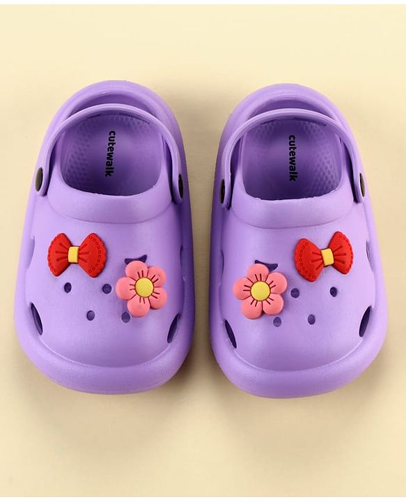 Cute Walk by Babyhug Slip On Clogs With Floral & Bow Applique - Purple