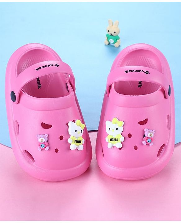 Cute Walk by Babyhug Back Strap Closure Solid Coloured Clogs With Animal Applique - Fuchsia