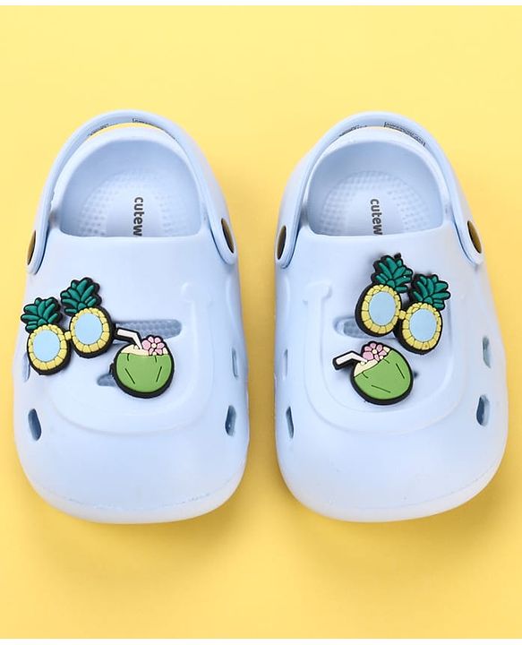 Cute Walk by Babyhug Clogs with Pineapple Applique & Back Strap - Light Blue