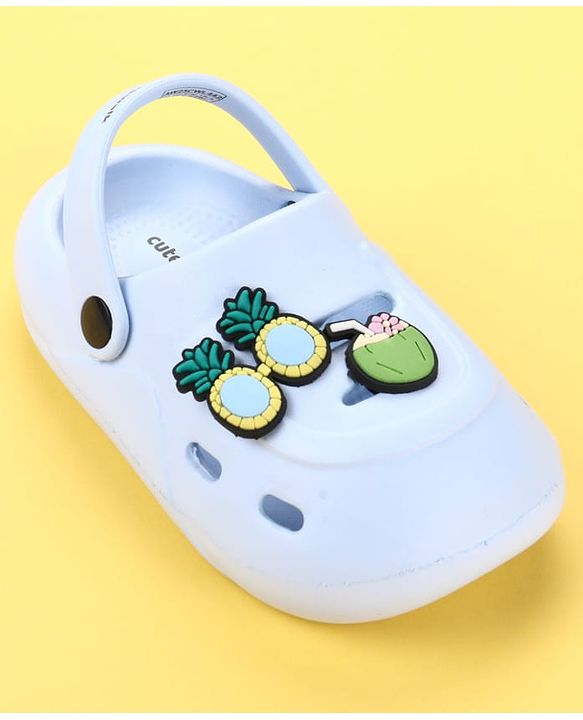Cute Walk by Babyhug Clogs with Pineapple Applique & Back Strap - Light Blue