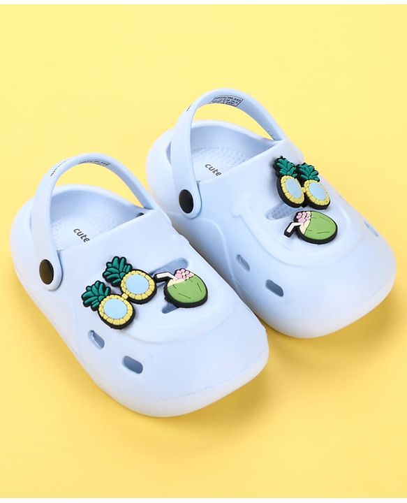 Cute Walk by Babyhug Clogs with Pineapple Applique & Back Strap - Light Blue
