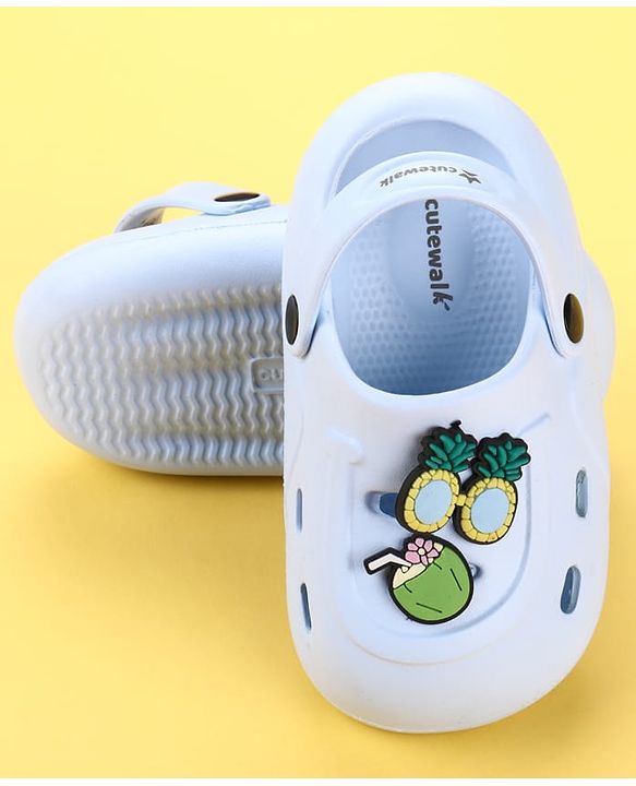 Cute Walk by Babyhug Clogs with Pineapple Applique & Back Strap - Light Blue