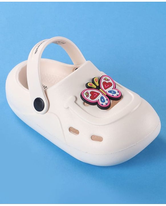 Cute Walk by Babyhug Back Strap Clogs with Butterfly Applique - Off White