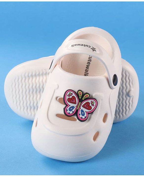 Cute Walk by Babyhug Back Strap Clogs with Butterfly Applique - Off White