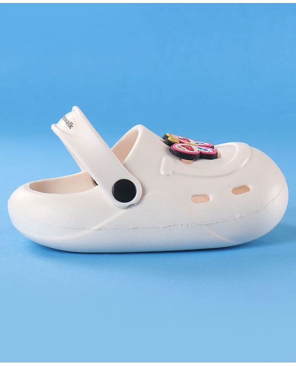 Cute Walk by Babyhug Back Strap Clogs with Butterfly Applique - Off White